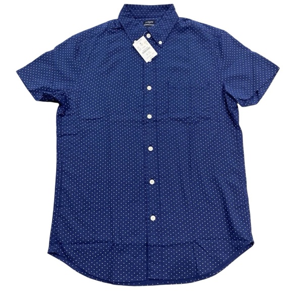 J.Crew Shirt Men Short Sleeve Blue Polka Dot Size L Button-Up NWT - Picture 3 of 11